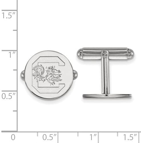 Rhodium-Plated Sterling Silver University of South Carolina Round Cuff Links, 15MM