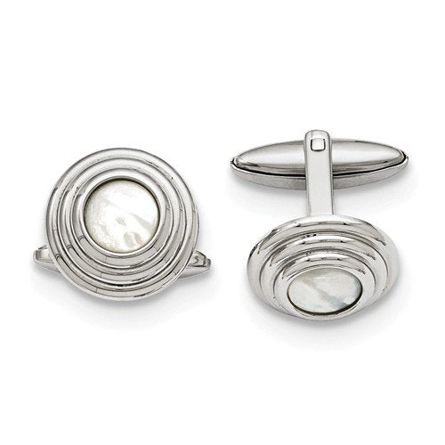 Stainless Steel white Mother Of Pearl Polished Domed Cuff Links