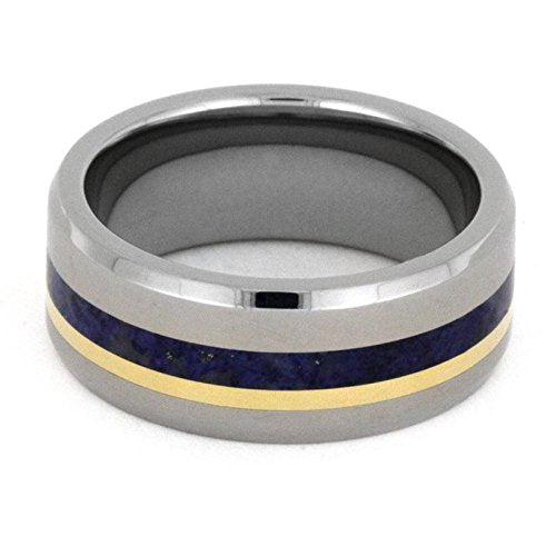 The Men's Jewelry Store (Unisex Jewelry) Lapis Lazuli, 18k Yellow Gold 8mm Titanium Comfort-Fit Wedding Band