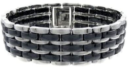 The Men's Jewelry Store Black Ceramic and Stainless Steel Link Bracelet, 8.5"