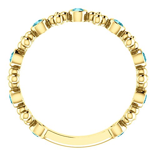 Genuine Blue Zircon Beaded Ring, 14k Yellow Gold