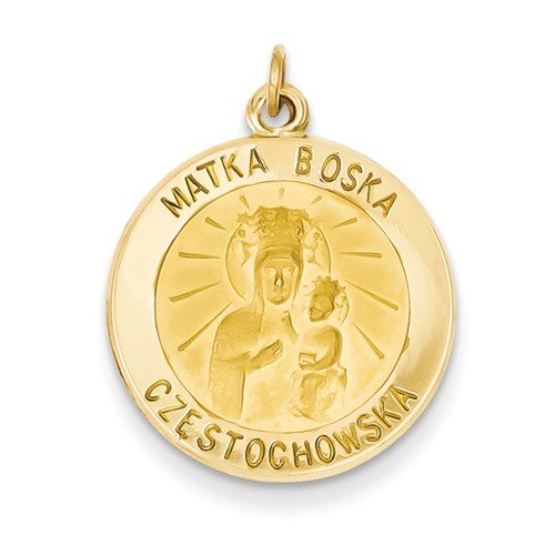 14k Yellow Gold Matka Boska Medal Charm (25X19MM)