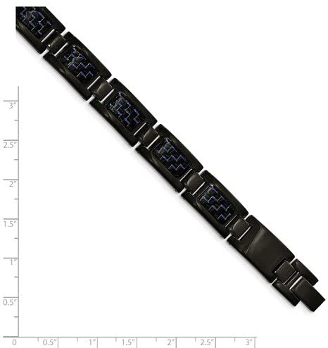 Men's Stainless Steel 9mm with Carbon Fiber Inlay Link Bracelet, 8.25 Inches
