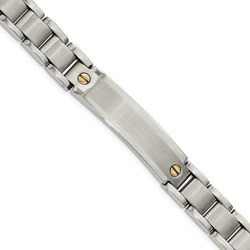 Men's Polished and Brushed Stainless Steel ID Yellow IP-Plated Bracelet, 8.75"