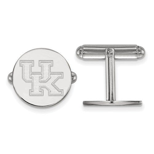 Rhodium-Plated Sterling Silver University Of Kentucky Round Cuff Links, 15MM