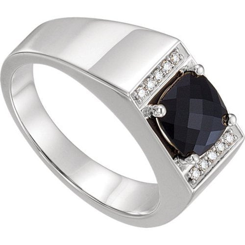 Men's Antique Square Checkerboard Onyx and Diamond Ring, Sterling Silver (.10 Ctw, G-H Color, I1 Clarity) Size 12