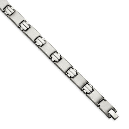 Men's Brushed and Polished Stainless Steel 10mm Link Bracelet, 8.5"