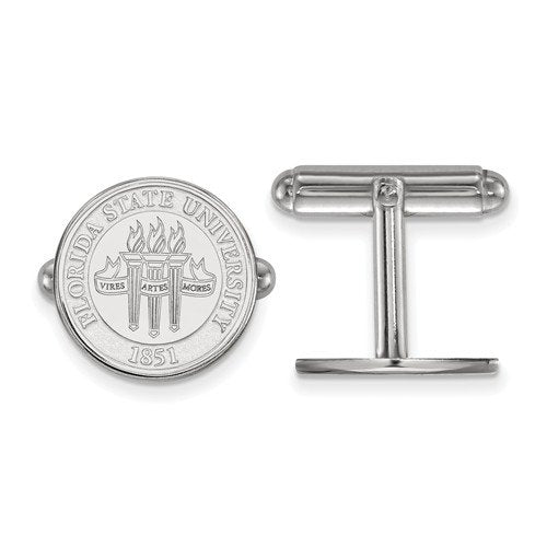 Rhodium-Plated Sterling Silver Florida State University Crest Cuff Links, 15MM