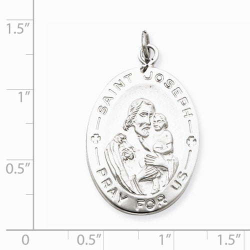 Rhodium-Plated Sterling Silver St. Joseph Medal (35X21MM)