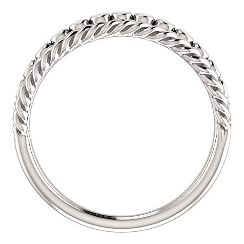 Rope Trim and Flat Granulated Bead Twin Stacking Ring, Rhodium-Plated 14k White Gold, Size 8.75