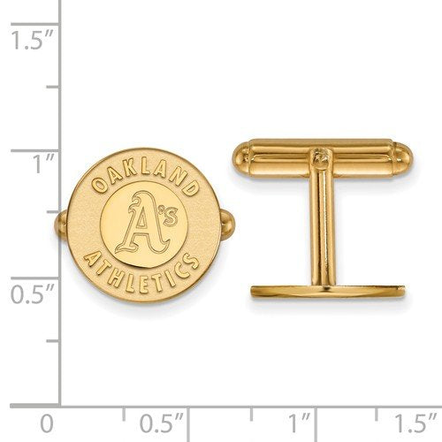 Gold-Plated Sterling Silver MLB Oakland Athletics Round Cuff Links, 15MM