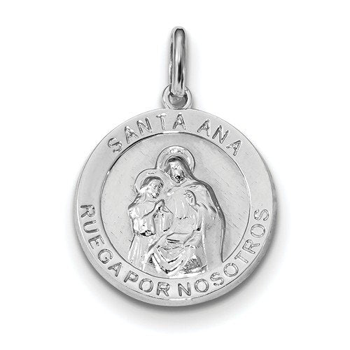 Rhodium-Plated Sterling Silver Spanish St. Anne Medal Pendant (21X19MM)