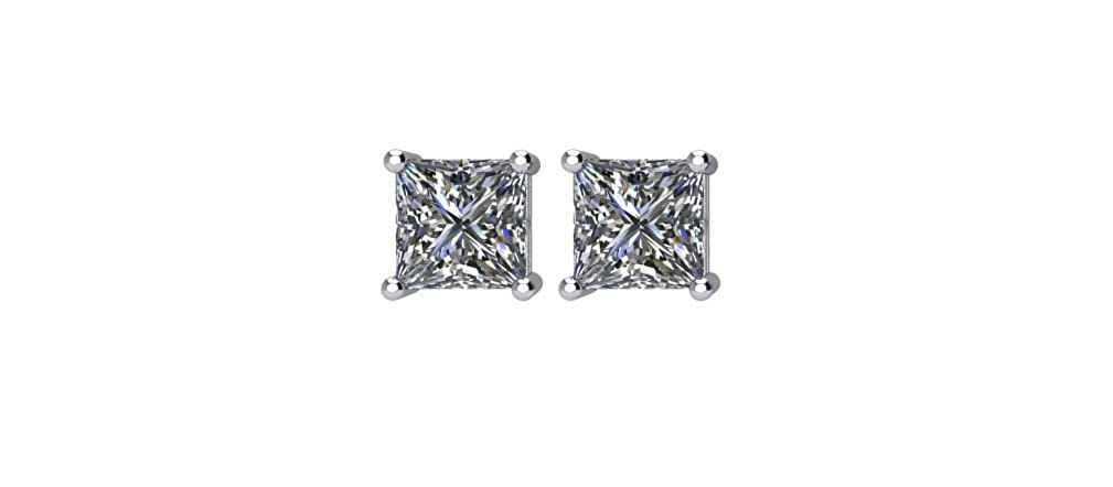 2 Ct 14k White Gold Princess Cut Diamond Stud Earrings (2.00 Cttw, GH Color, SI2-SI3 Clarity)