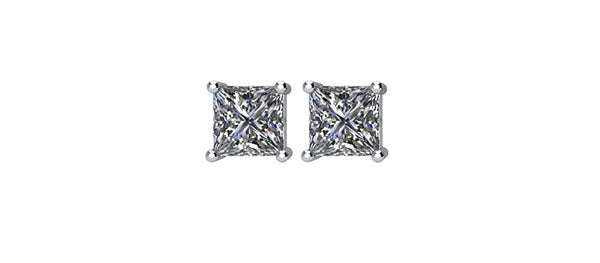 2 Ct 14k White Gold Princess Cut Diamond Stud Earrings (2.00 Cttw, GH Color, SI2-SI3 Clarity)