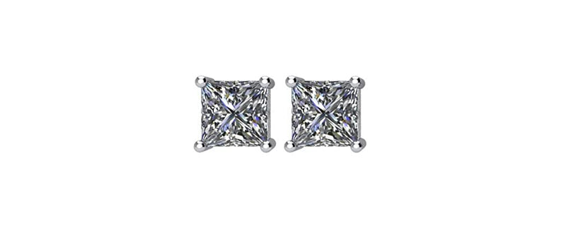 2 Ct 14k White Gold Princess Cut Diamond Stud Earrings (2.00 Cttw, GH Color, SI2-SI3 Clarity)