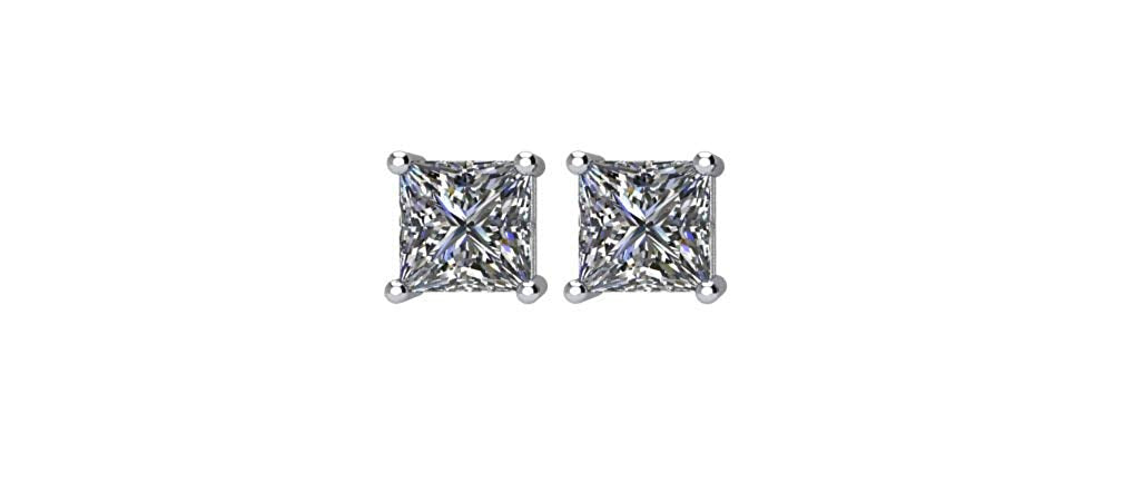 1/2 Ct 14k White Gold Princess Cut Diamond Stud Earrings (.52 Cttw, GH Color, SI2-SI3 Clarity)