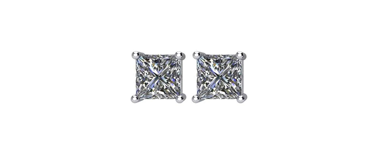 1 Ct 14k White Gold Princess Cut Diamond Stud Earrings (1.00 Cttw, GH Color, SI2-SI3 Clarity)