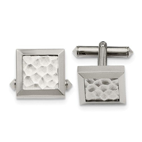 Grey Titanium Satin-Brushed Hammered Square Cuff Links, 16MM