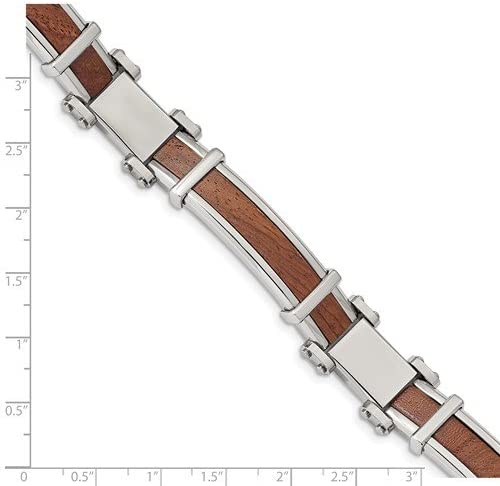 Men's Stainless Steel 10.9mm Inlay Wood Bracelet, 8.25 Inches