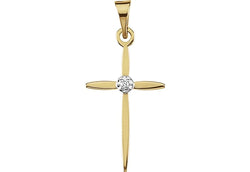 Diamond Cross 14k White and Yellow Gold Pendant (.005 Ct, G-H Color, SI1 Clarity)