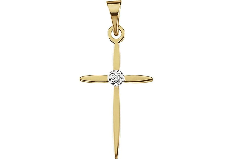 Diamond Cross 14k White and Yellow Gold Pendant (.005 Ct, G-H Color, SI1 Clarity)