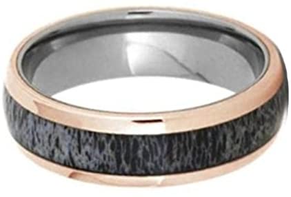 Deer Antler, 14k Rose Gold 7mm Titanium Comfort-Fit Ring, Size 9