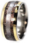 Dinosaur Bone, 14k Yellow Gold Pinstripe, Gibeon Meteorite 11mm Comfort Fit Titanium Wedding Band, Size 9.5