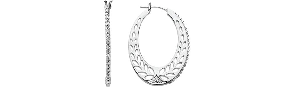 Diamond Fancy Design Hoop Earrings, 14k White Gold (1/6 Ctw, Clarity I1)