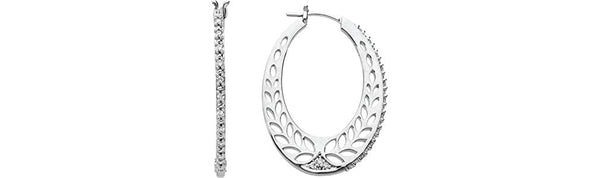 Diamond Fancy Design Hoop Earrings, 14k White Gold (1/6 Ctw, Clarity I1)