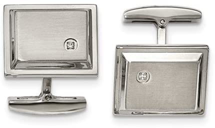 Stainless Steel Satin-Brushed CZ Rectangle Cuff Links