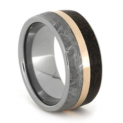 Gibeon Meteorite, Dinosaur Bone, 14k Rose Gold 10mm Comfort-Fit Titanium Band