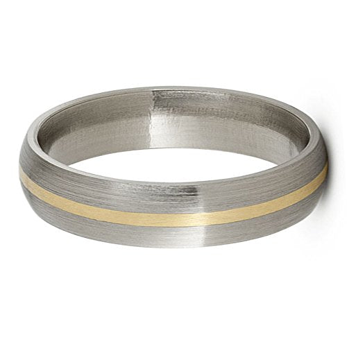 Satin Brushed Titanium, 14k Yellow Gold 5mm Comfort-Fit Dome Wedding Band