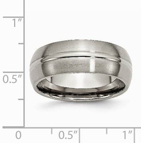 Brushed Satin Titanium Grooved 8mm Comfort-Fit Dome Band, Size 10.5