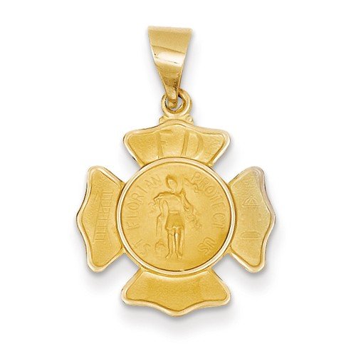 14k Yellow Gold Polished And Satin St. Florian Badge Medal Pendant (19X17MM)