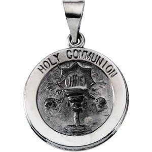 14k White Gold Hollow Holy Communion Medal (18.5 MM)