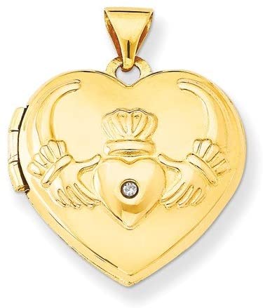 14k Yellow Gold Claddagh Diamond Heart Locket