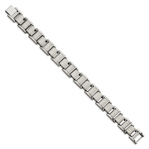 Men's Brushed and Polished Stainless Steel 12mm Black Diamonds Bracelet, 8.5" (0.39 Ctw)