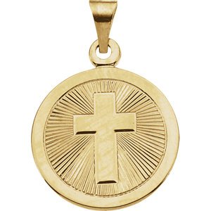 14k Yellow Gold Confirmation Cross Pendant Medal (19 MM)