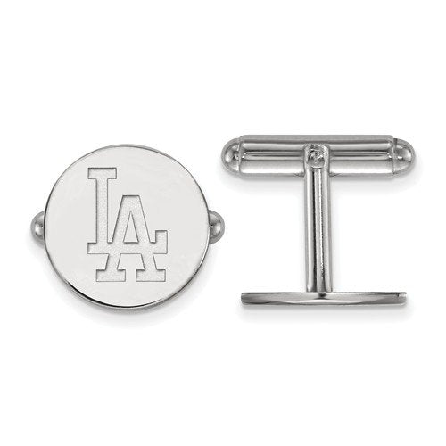 Rhodium-Plated Sterling Silver MLB Los Angeles Dodgers Round Cuff Links,15MM