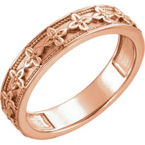Vintage-Style Floral Brocade 4.5mm Stackable Ring, 14k Rose Gold, Size 7