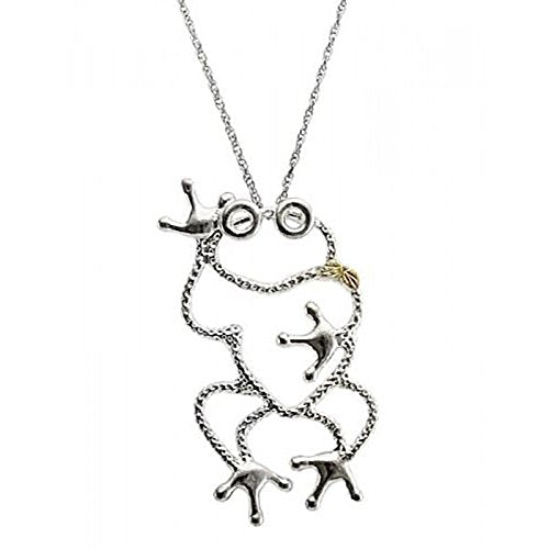 Hammered Finish Frog Pendant Necklace, Sterling Silver, 12k Green and Rose Gold Black Hills Gold Motif, 18"