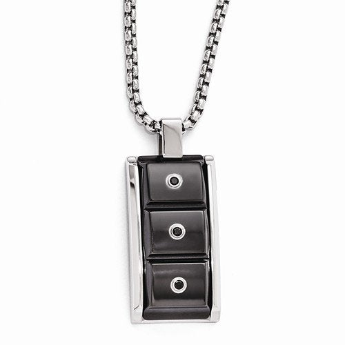 Edward Mirell Black Titanium and Black Spinel with Sterling Silver Bezel Pendant Necklace, 20"
