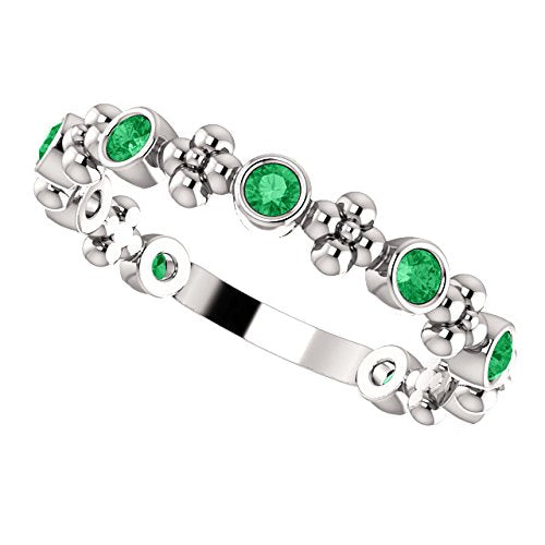 Genuine Emerald Beaded Ring, Rhodium-Plated Sterling Silver