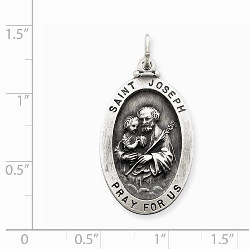 Sterling Silver Antiqued Saint Joseph Medal (35X18 MM)