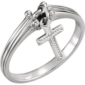 Cross Dangle Ring, 3.75mm Rhodium-Plated 14k White Gold, Size 4.25