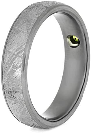 Peridot, Gibeon Meteorite 6mm Matte Titanium Comfort-Fit Wedding Ring, Size 4.25