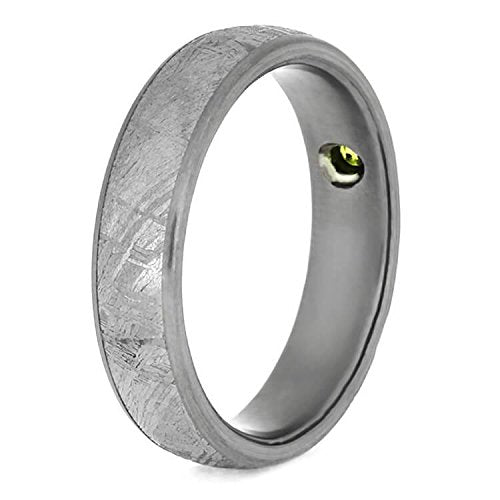 Peridot, Gibeon Meteorite 6mm Matte Titanium Comfort-Fit Wedding Ring, Size 13.25