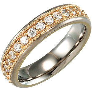 7mm Comfort Fit Titanium and 14k Yellow Gold Cubic Zirconia Eternity Band, Sizes 6 to 10