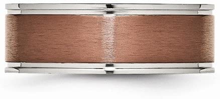 Brushed Grey Titanium, Brown IP Grooved Edge 8mm Band, Size 12