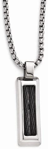 Edward Mirell Titanium and Black Memory Cable with Stainless Steel Pendant Necklace, 20"